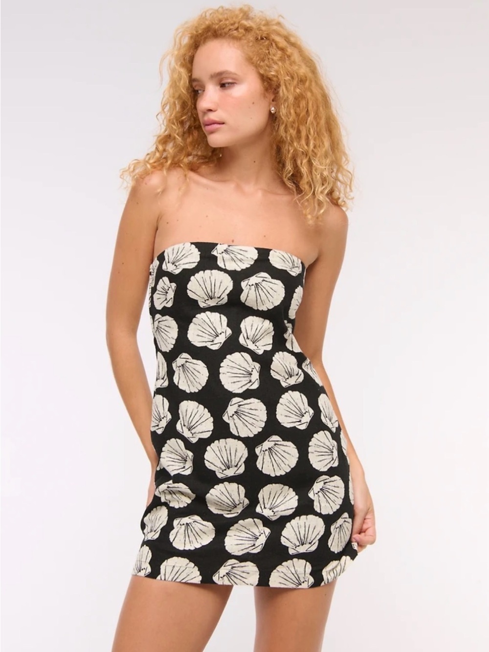 NWT A&F Scarlett Strapless Linen-blend Skort Mini Dress with Seashell Print XSP
